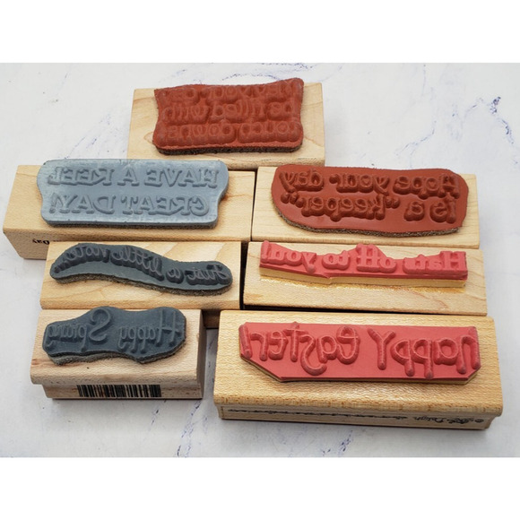 Lot of 7 Inspirational Phrases and Expressions Wood Mounted Rubber Stamps - Picture 2 of 15
